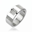Bague Homme Acier Inoxydable Poli - Anneau Chic Pavé de Pierres