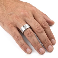 Polished Stainless Steel Man Ring - Chic Ring Stone Pavement 2