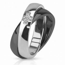 Anillo de compromiso de acero inoxidable hembra - anillos de dúo entrelazado negro y plata