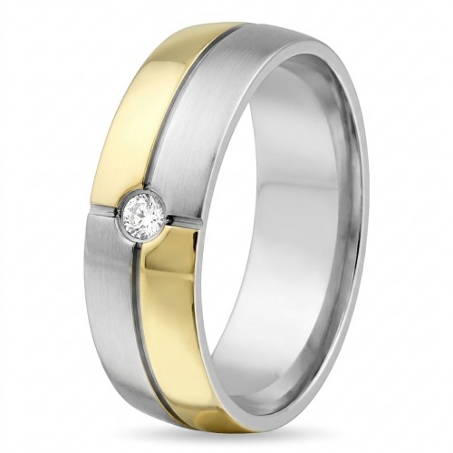 Anillo de compromiso de acero inoxidable para mujer - Anillo de zircon bicolor