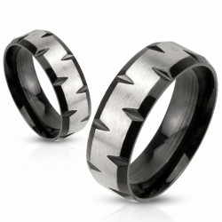 Pareja de alianza acero inoxidable - plateado y anillo bicolor negro