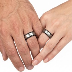 Alliance Couple Acier Inoxydable - Anneau Bicolore Argent & Noir à Encoches 2