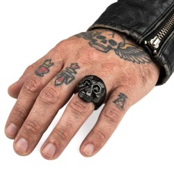 Hombre Chevalier Black Steel Anillo Cabeza de Death Biker Ojos Conjunto 2