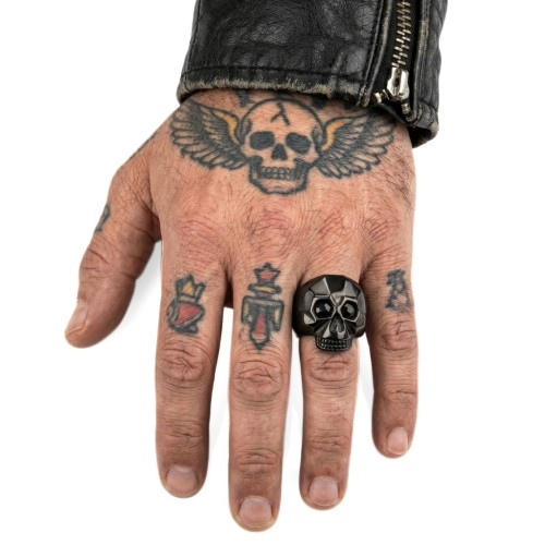 Herrenritter Edelstahl schwarz - Big Biker Tod Kopfring