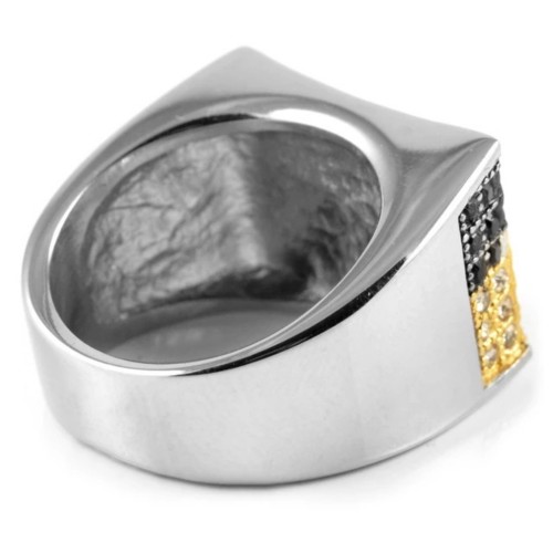 Chevalière Pour Homme Acier Inoxydable - Bague Bling-Bling Damier Noir & Or
