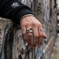Chevalière Homme Acier Inoxydable - Bague Bling-Bling Damier Noir & Or 2