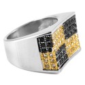 Chevalière Pour Homme Acier Inoxydable - Bague Bling-Bling Damier Noir & Or