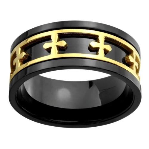 Anello da stress da stress nero da stress nero - anello rotondo con croce d'oro