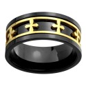 Bague Anti-Stress Homme Acier Inoxydable Noir - Anneau Tournant Avec Croix Or