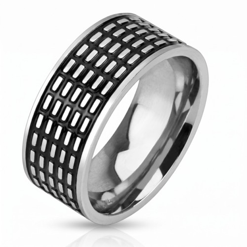 Mann Ring Edelstahl Farbe Schwarz - Ursprünglicher Ring mit silbernen Akzenten