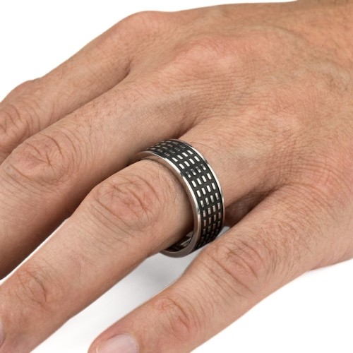 Anello uomo in acciaio inox nero - anello di accento argento originale