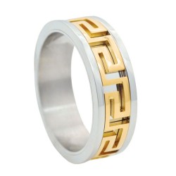 Bague anneau fiançailles homme femme acier plaqué or labyrinthe couple