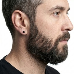Paio di orecchini da uomo Team Ado Stelo Chiusura in acciaio Piastra in acciaio Nero Quadrato Zircone Diam Nero Diams NEUVE QK 2