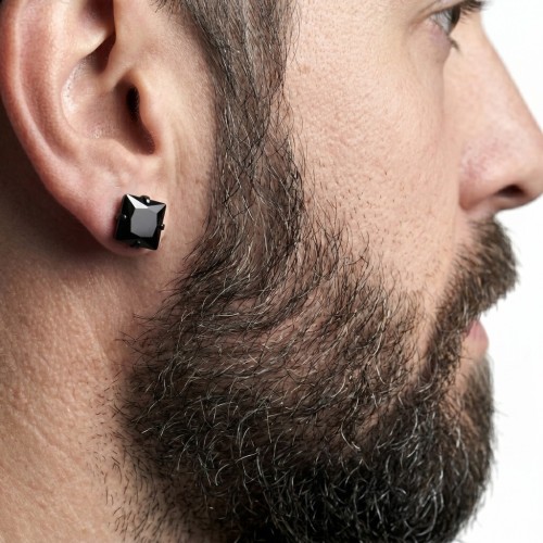 Paar schwarzer Edelstahl-Herren-Ohrringe - 10mm Zirkoniumoxid-Quadrätsnägel