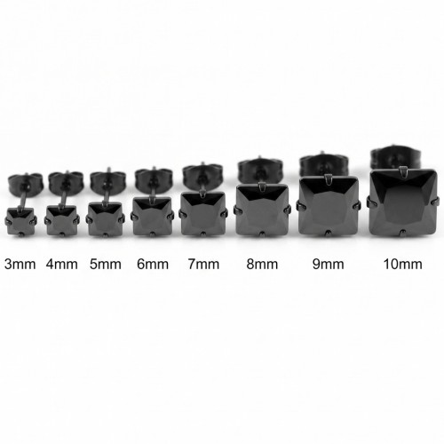 Paare der Herren-Ohrringe von Edelstahl für Männer - 3mm Zirkoniumoxid-Quadraten mit 10 mm
