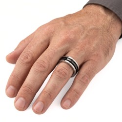 Anillo de los hombres 3 anillos de acero inoxidable - diseño mecánico negro y plateado 2