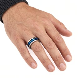 Anillo 3 Anillos Hombre Acero Inoxidable - Diseño mecánico Azul y Plata 2