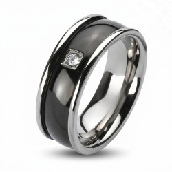 Black & Silver 7mm Titanium Man Ring - Engagement Ring with Zircon
