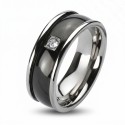 Black & Silver 7mm Titanium Man Ring - Engagement Ring with Zircon