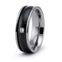 Black & Silver 7mm Titan-Mann-Ring - Verlobungsring mit Zirkon