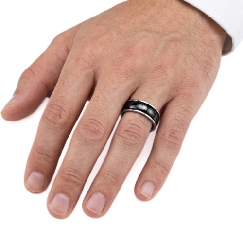 Black & Silver 7mm Titanium Men's Ring - Engagement Ring with Zircon