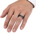 Black & Silver 7mm Titanium Men's Ring - Engagement Ring with Zircon