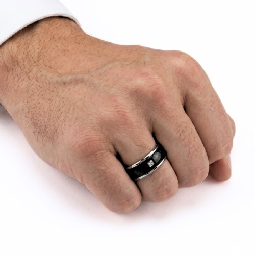Black & Silver 7mm Titanium Man Ring - Engagement Ring with Zircon