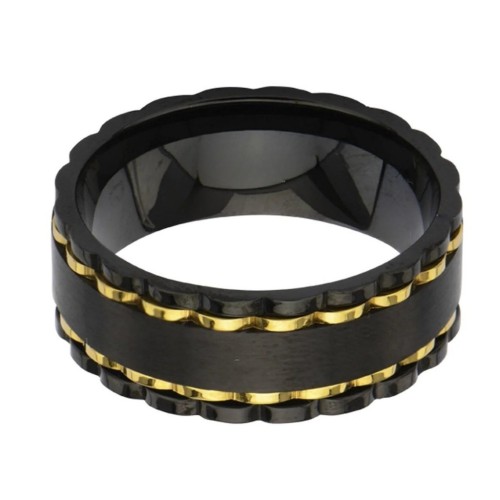 Edelstahl-Herren-Anti-Stress-Ring - Rotationsring Black & Gold-Gang