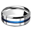 Groove azul central de acero pulido de anillo de hombres - anillo de compromiso