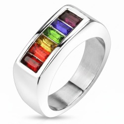 Bague Alliance Femme Acier Inoxydable - Chevalière Fierté LGBT Arc-en-Ciel
