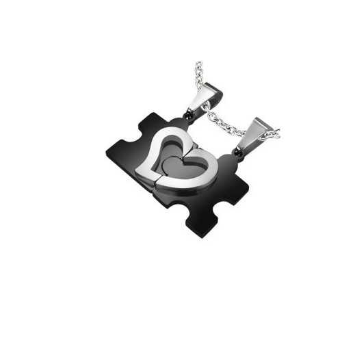 Teilbarer Puzzle-Anhänger zum Teilen für Frau und Mann aus Stahl, 2 Ketten im Lieferumfang enthalten