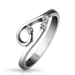 Set di design asimmetrico anello in acciaio inox argento in acciaio inox con 3 zirconi