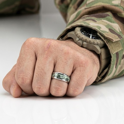Anillo de hombre de acero inoxidable | Anillo de camuflaje militar de 8 mm