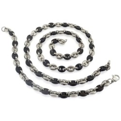 Juego de pulsera y cadena de acero macizo para hombre, granos de café negros, 10 mm