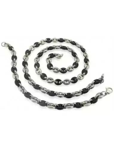Solid steel bracelet and chain set of black coffee grains 10mm 10mm