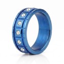 Anello uomo in acciaio inox blu effetto laccato con segmenti rettangolari e pietre di cristallo
