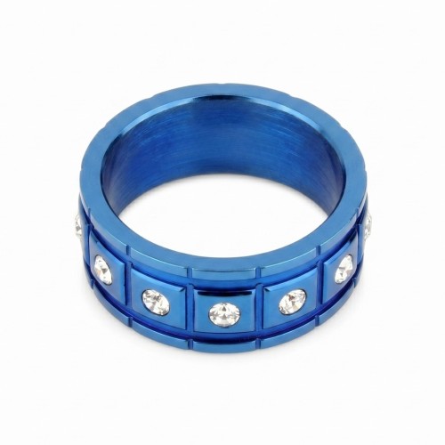 Herrenring in blauer edelstahl lackierter Effekt mit rechteckigen Segmenten und Kristallsteinen