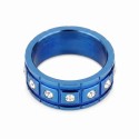 Anello da uomo in acciaio inox blu effetto laccato con segmenti rettangolari e pietre di cristallo