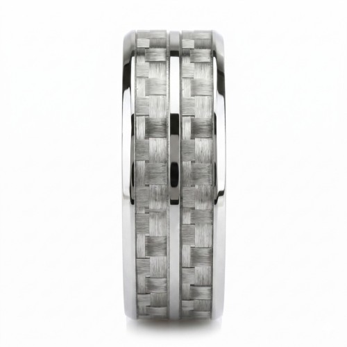 Men's Ring in Silver Titanium with Double Band White Carbon Fiber Fiberbar