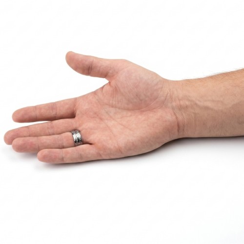 Silberner Titan-Männer-Ring mit doppelt anpassbarer weißer Kohlefaserfaserband
