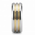 Silver polished man engagement ring adorned with two fine golden lines