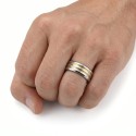 Men's titanium man engagement ring adorned with two fine golden lines