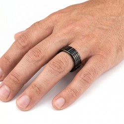 Men's Titanium Black Ring With Relief Strike 8mm 2