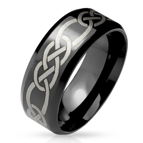Schwarzer Edelstahl-Mann-Ring mit Stammes-keltischen Zopfmuster