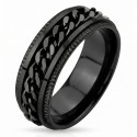Anello anti-stress da uomo in acciaio inossidabile nero con catena gourmet rotante
