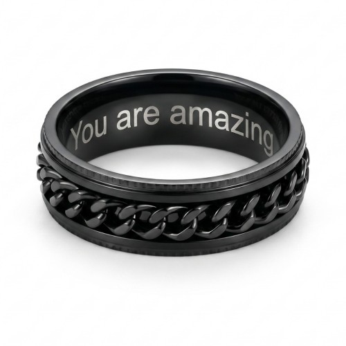 anillo de estrés negro con ejemplo grabado personalizado