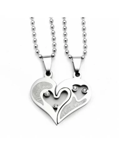 Zerbrechlicher Herzanhänger aus Stahl mit der Botschaft „Ich liebe dich“ und 2 Ketten