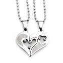 Pendentifs coeur sécable couple acier message i love you et 2 chaines