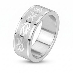 Hombre mezclado de acero inoxidable mezclado 316L anillo con tribal al grabador