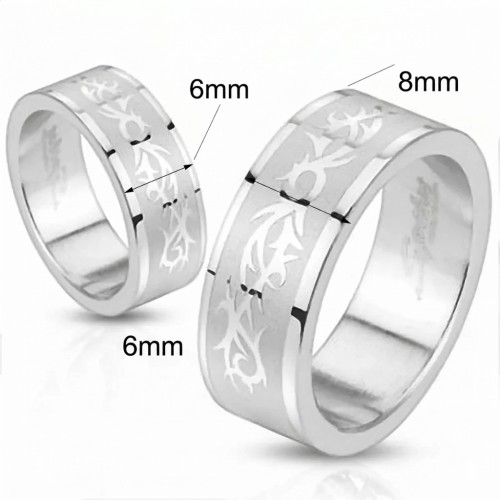 Mischter Edelstahlring mit Stammesfrieze in Erleichterung in 6mm und 8mm erhältlich